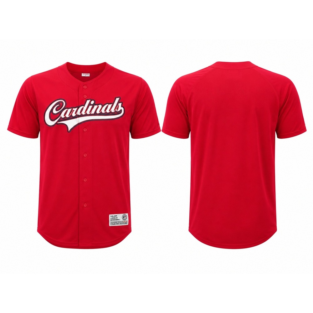 True Fan St Louis Cardinals MLB Baseball Jersey Red Mens Large Button Front